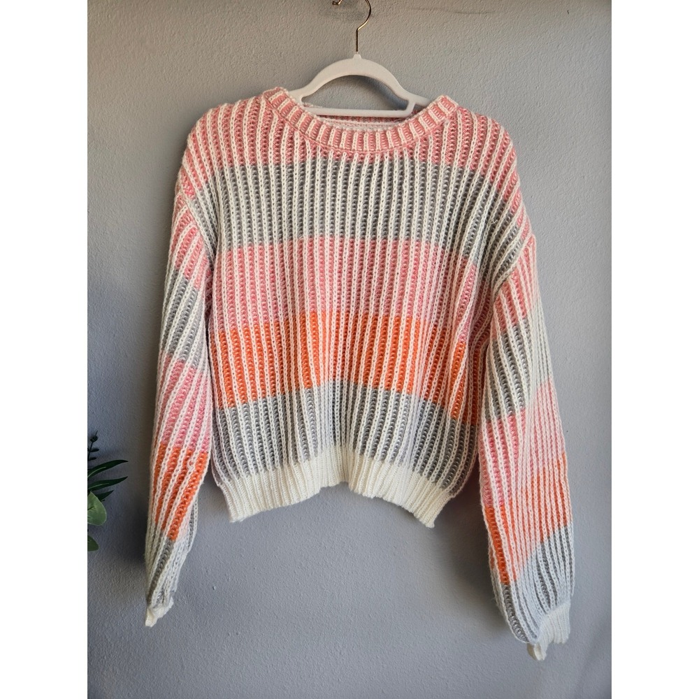 Altar'd State Striped Ribbed Knit Crewneck Boho Pastel‎ Sweater Small